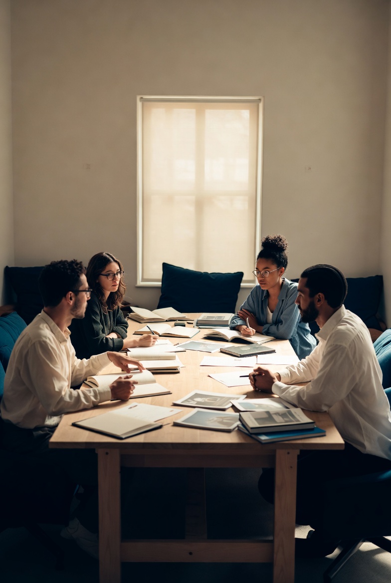 Four people in conversation around a table — The Aligned Shift